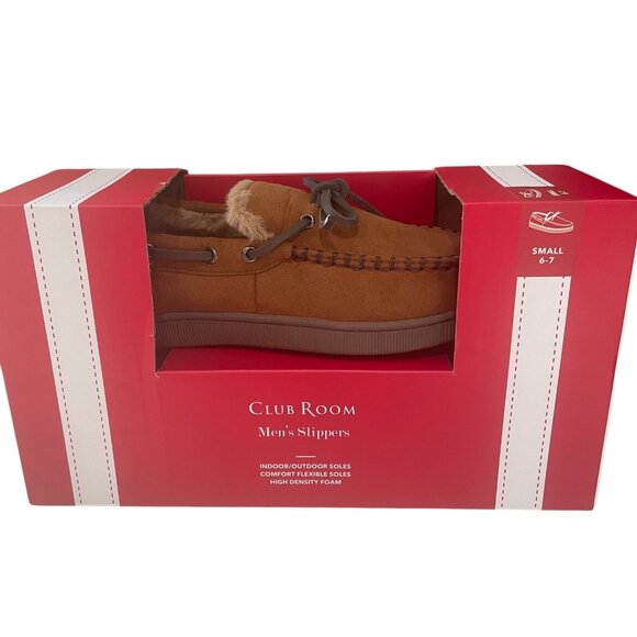 Tan Moccasin Slippers Mens Indoor Outdoor Fleece Lined Small Cozy Winter Lounge - Picture 3 of 10